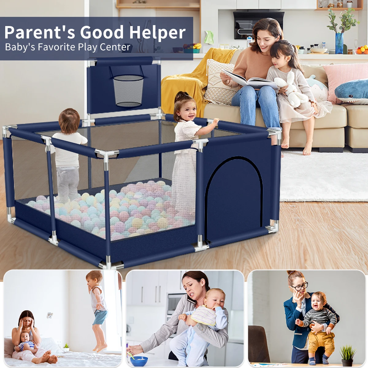 Baby Playpen Indoor Baby Playground Park for Baby Balls Pool Basketball Activities for Baby Gym Safety Child Game Fence
