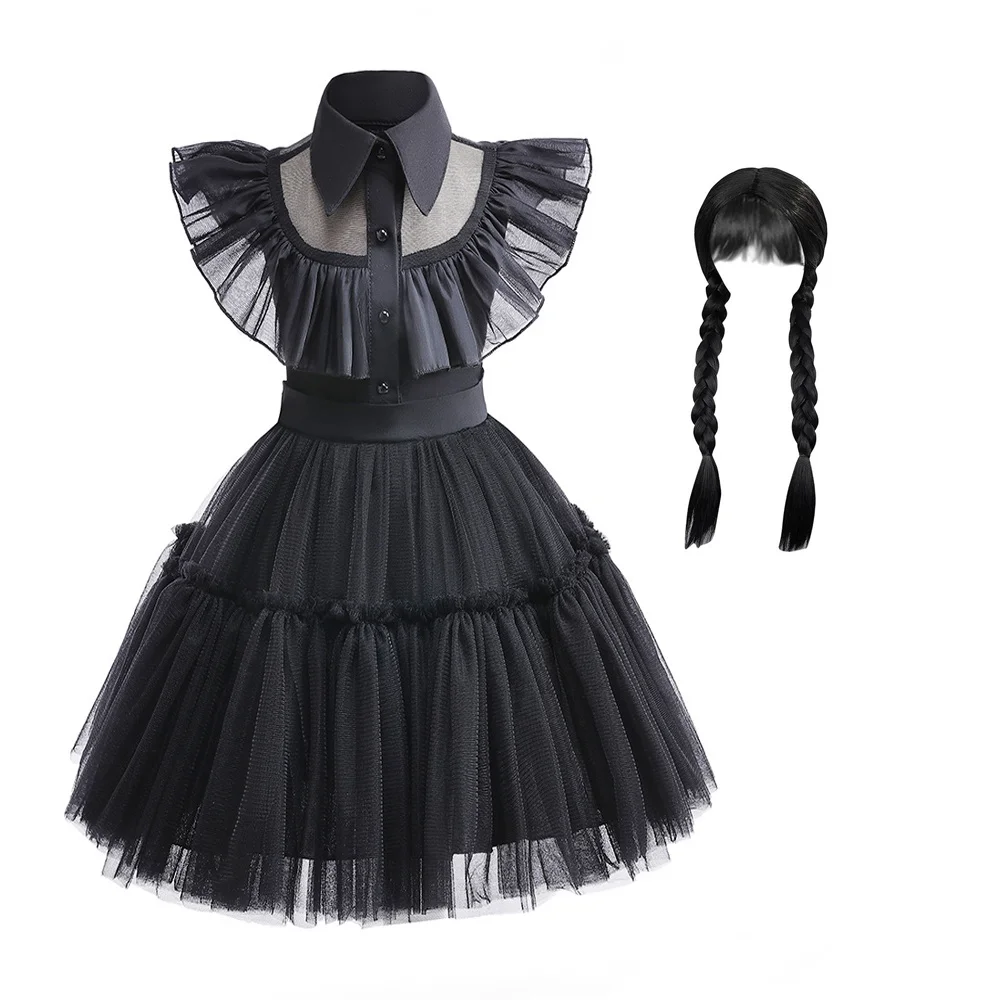 

Girl Dresses Wednesday Adams Cosplay Costume Halloween Carnival Summer Clothing Party Dress Princess Dresses 1-7 Years Old