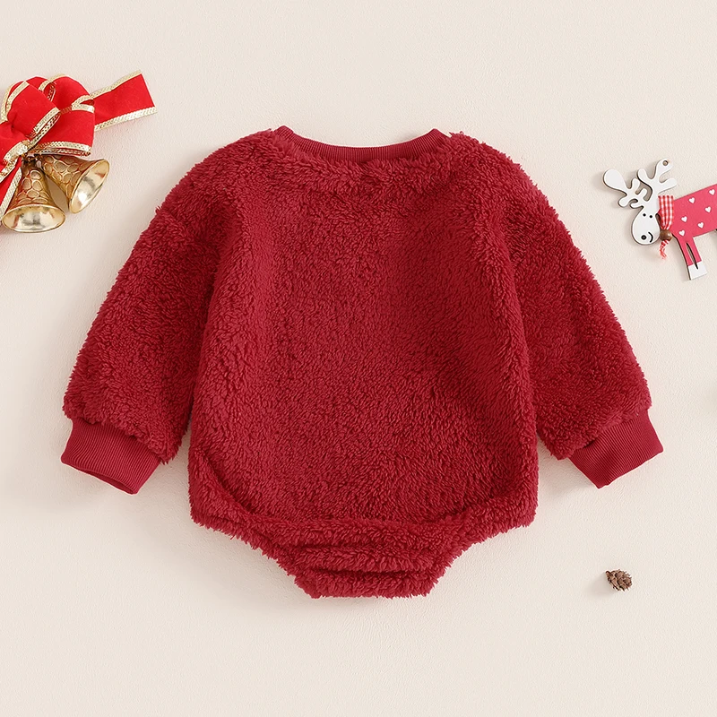 2024-06-04 Lioraitiin Baby Girl Christmas Fleece Jumpsuit Elk Embroidered Round Neck Long Sleeve Romper Able Bodysuits 2