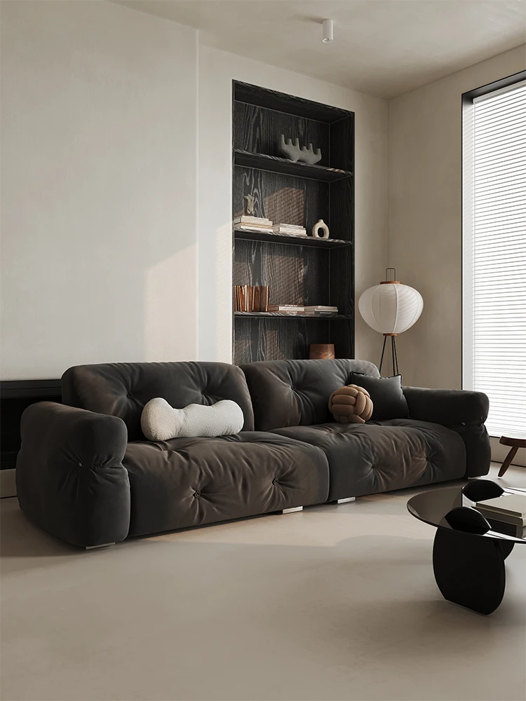 

Italian minimalist sofa Modern minimalist living room three-person in-line sofa Quiet wind frosted cloth living room sofa