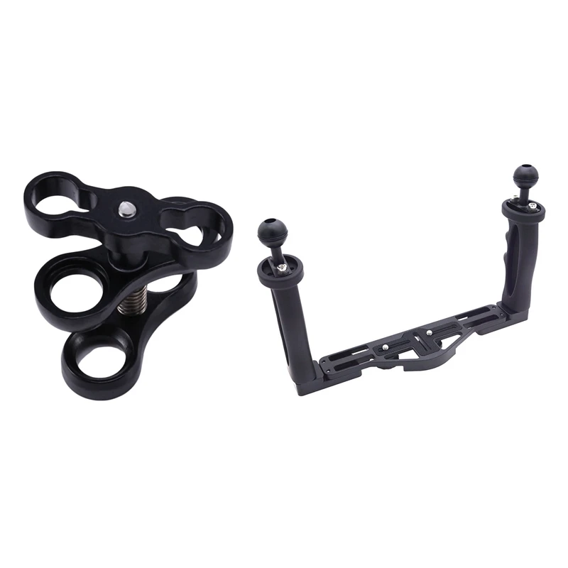 

HFES 2 Pcs Camera Accessories: 1 Pcs 1 Inch Ball Butterfly Clip Adapter & 1 Pcs Dual Handheld Stabilizer With Double Handle