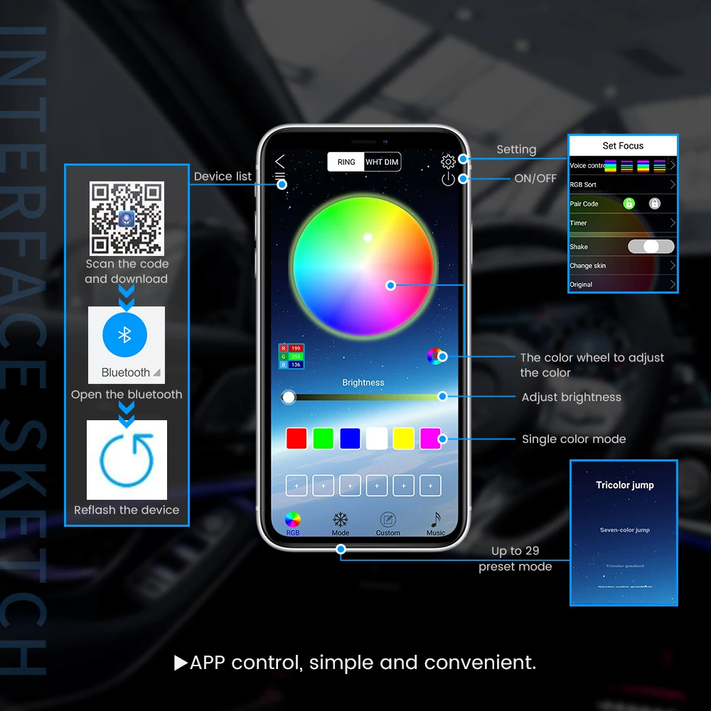 LED Devil Eye RGB Lights for Automotive and Motorcycle Headlights, App-Controlled