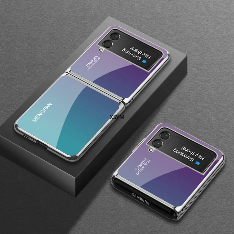 samsung flip phone cute Flip3 Luxury Galvanized Tempered Glass Case for Samsung Galaxy Z Flip3 Stylish Gradient Color Shockproof Hard Case Z Flip3 Case samsung silicone cover Cases For Samsung
