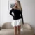 Elegant Folds Mini Dress Female One-Shoulder Contrast Color Patchwork Long Sleeves Dress Sexy Slim Party Club Dresses