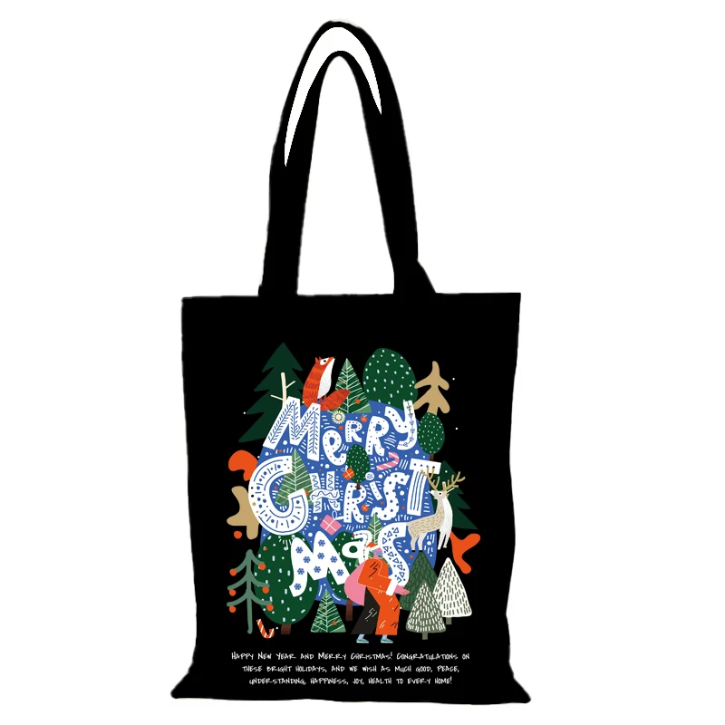 Canvas Tasche Frohe Weihnachten Handtaschen Cartoon Neujahr Geschenk Stofftaschen die Einkaufstasche Frau Damen Eco Shopper Shopping Handtasche Mann – Detail 9