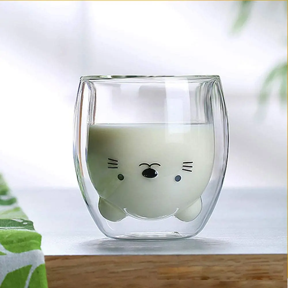 Cute Bear Mugs Set Of 2 Cute Bear Tea Cup Double Wall Glass Milk Coffee  Bear Mug With Handle Insulated Espresso Beer Cup Cute