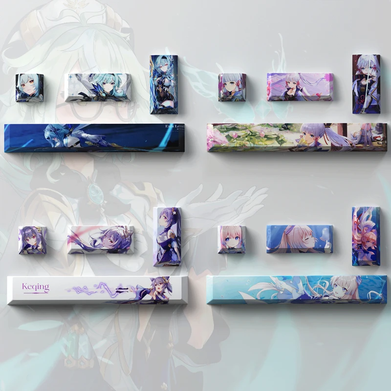 Genshin Impacto Anime Cartoon Gaming Key Caps 6.25u Barra de Espaço Esc 2.25u Digite Keycaps Pbt Dye Subbed Cereja Chaves por Conjunto