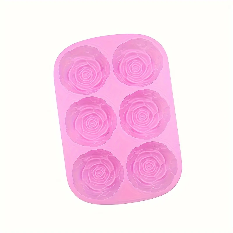 6 Holes Flower Rose Handmade Soap Candle Mold Silicone Cake Mold Bakeware Baking Dish Pan Muffin Mould Rose Ice Cube Soap mold