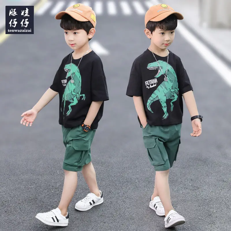 

2023 Fashion Boy Baby Children Clothing Summer Clothe New Baseball Dinosaur Short-sleeved T-shirt + Shorts 2-pcs Set 4 5 6 8 12Y