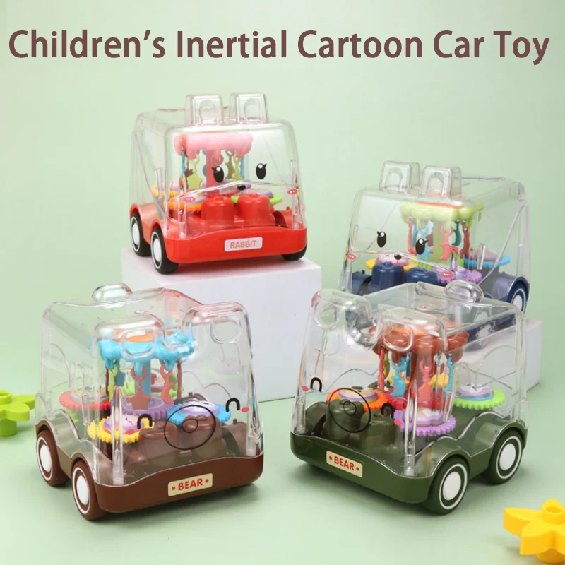 1Pc Transparent Cartoon Animal Inertia Gear Car Children's Bus Model Toy kids Educational Cognitive Toy Car Boy Girl Gift New