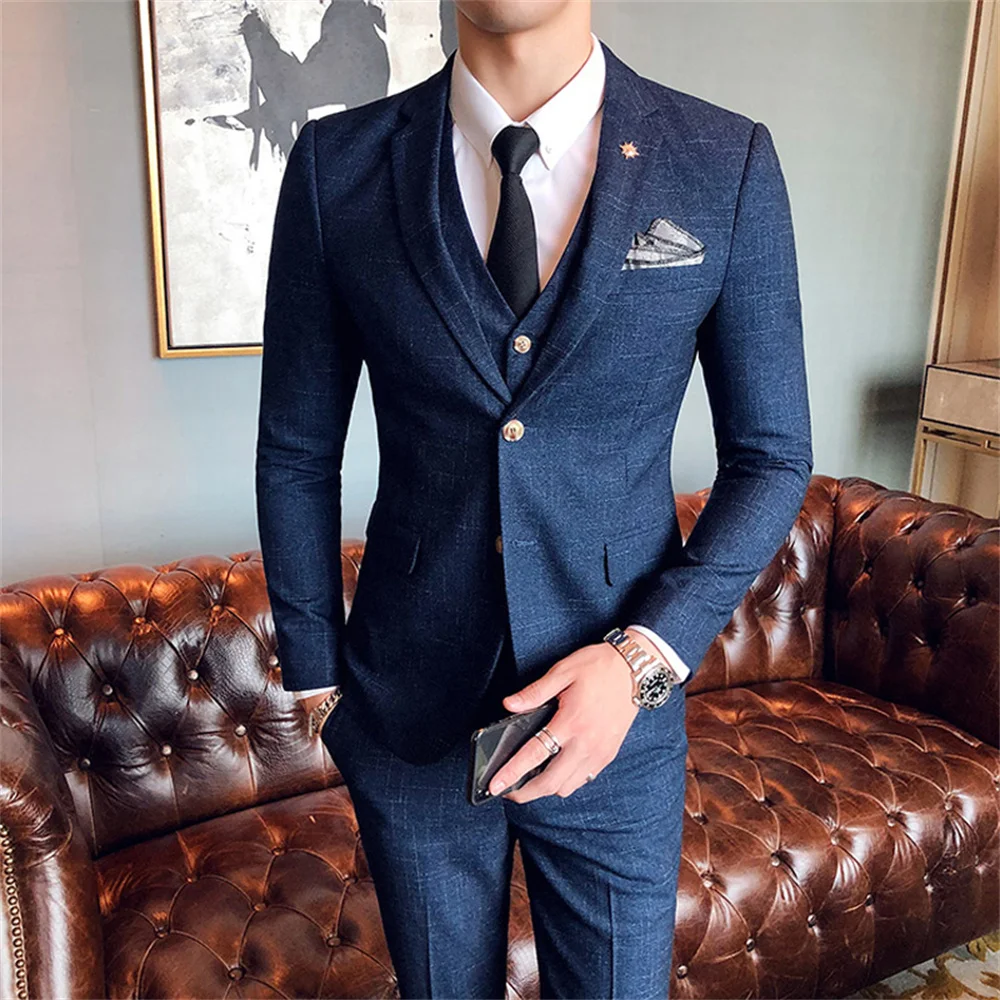 Luxury Male Suit 2023 New in Retro Men's Blazer Pants Vest 3 Pieces Sets Formal Party Business Elegant Groom Wedding Male Suits