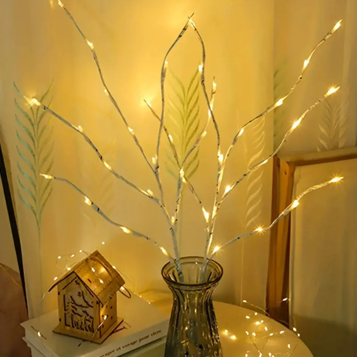 1pc White Birch Branch Lights Battery Operated 20 LED Fairy Lights Lighted Willow Branches For Home Bedroom Fireplace Decoration
