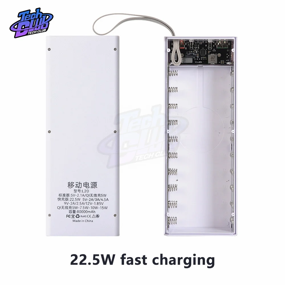 No Welding DIY Detachable 20x 18650 Batteries Power Bank Case Charger For Phones Charging 22.5W Battery Storage Boxes