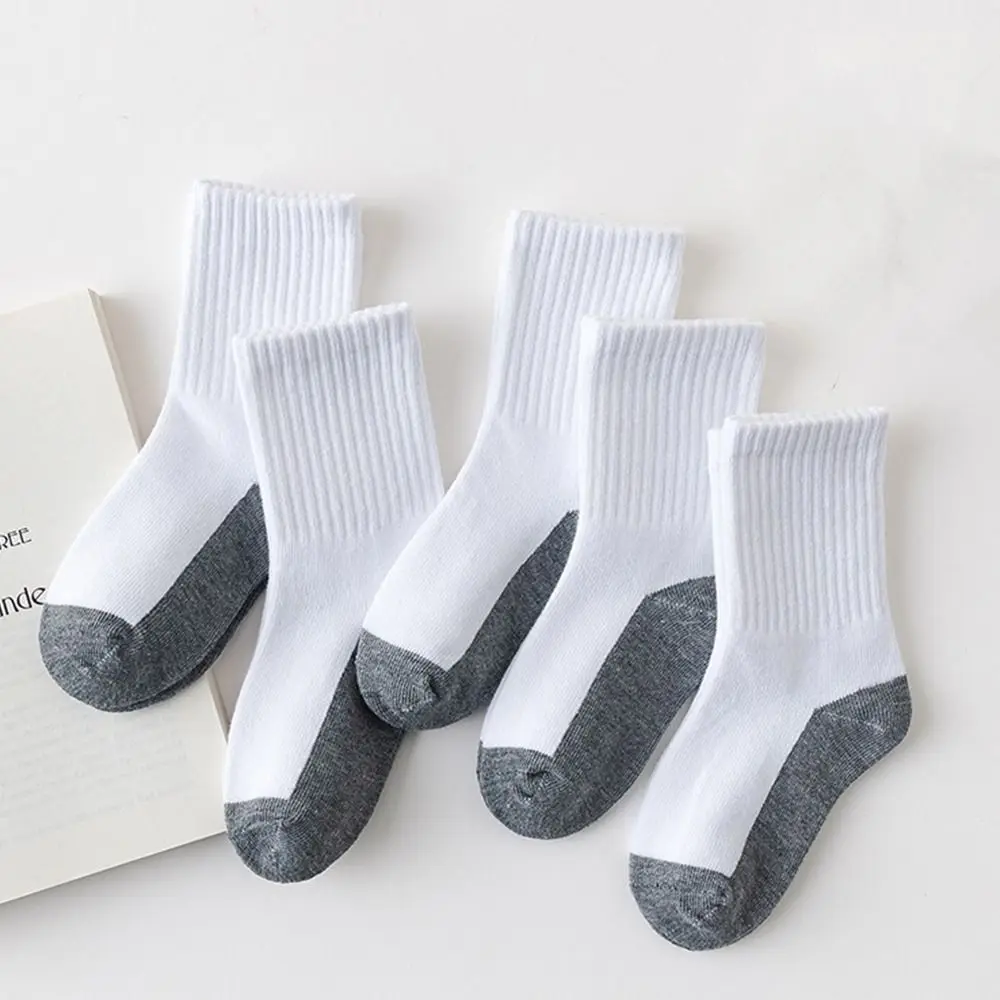 1 pair Grey Black Sole Children White Socks Solid Color Baby Hosiery Sport Socks Cloth Accessories Absorbing Sweat Spring