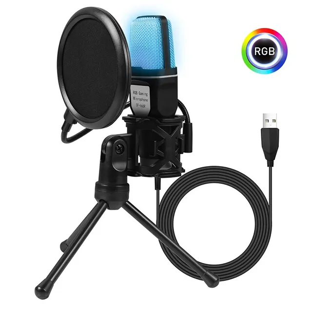 SF666R USB Microphone RGB Microfone Condensador Wire Gaming Mic for Podcast Recording Studio Streaming Laptop Desktop PC 6