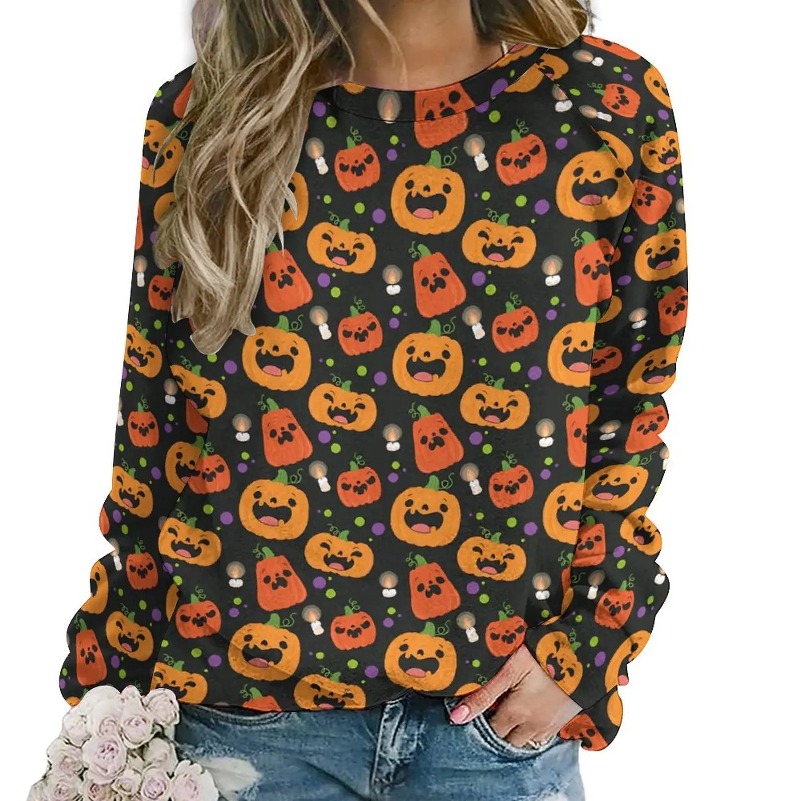 

Cute Pumpkin Hoodies Womens Spooky Halloween Hip Hop Casual Hoodie Long Sleeve Modern Design Top Large Size 2XL 3XL