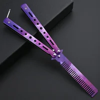 Foldable Comb Stainless Steel Practice Training Butterfly Knife Comb Beard Moustache Brushe Salon Hairdressing Styling Tool 1