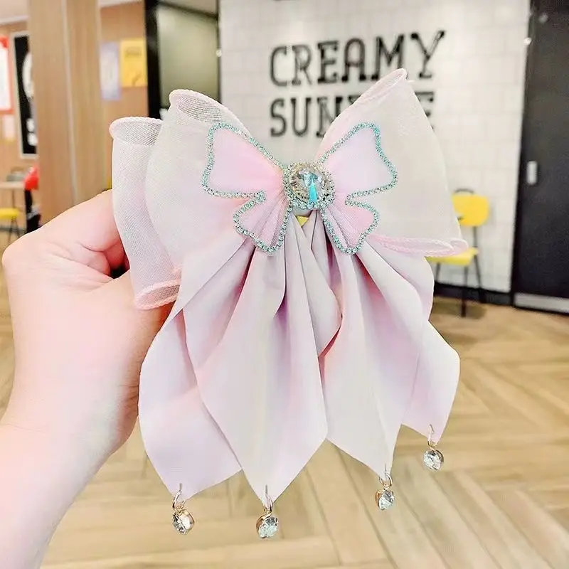 

Elegant Butterfly Hairpin New Fabric Large Bow Crystal Rhinestone Jewelry Hair Clip Headwear Women Girls Korean Hair Accessories