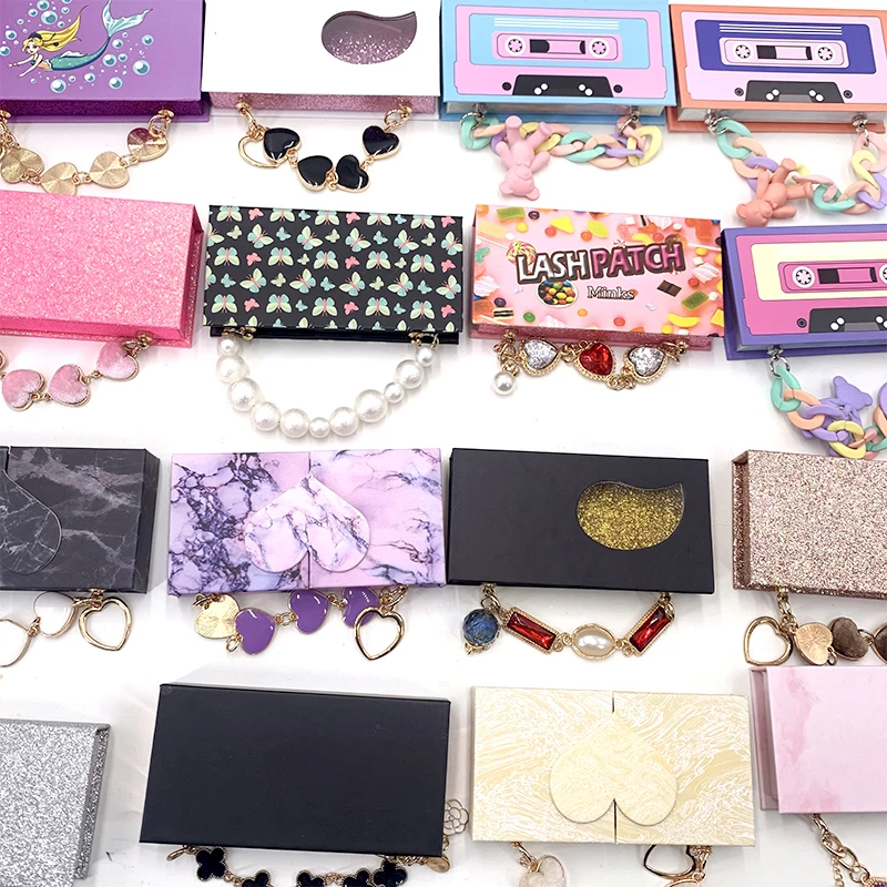 Wholesale  Eyelash Packaging Box Custom Logo Magnetic Packaging Cases 3D Mink Lashes Boxes Diamond Chain Magnetic Case With Tray 5