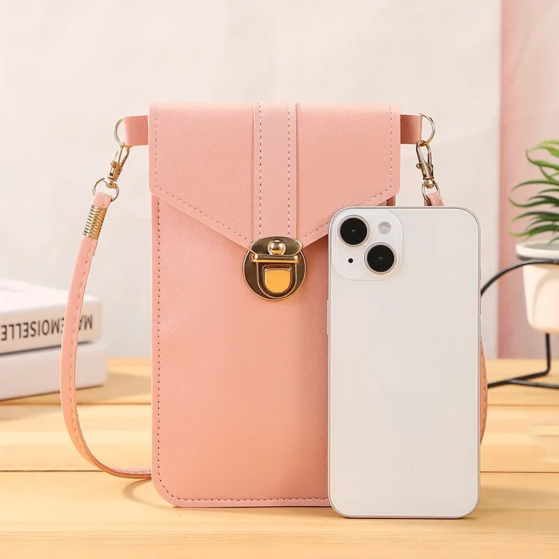 

Women's Crossbody Phone Bag Thin Paragraph Lock Buckle Touch Screen Phone Wallet Female Retro Buckle Small Money Clip