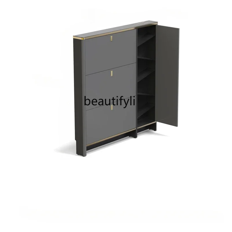 

Ultra-Thin Shoe Cabinet Light Luxury Solid Wood Household Small Apartment Door Space Saving 13cm Home Narrow Entrance Cabinet