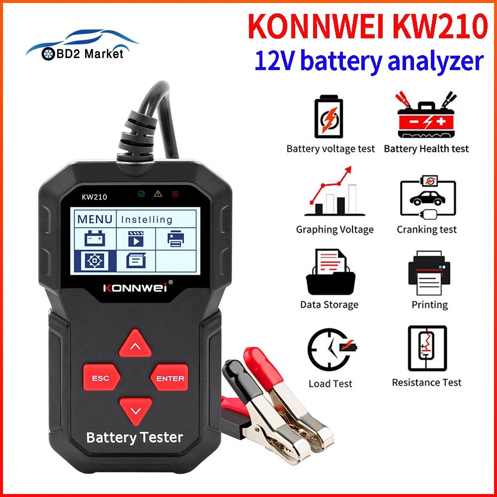 

KONNWEI KW210 Automatic Smart 6V 12V Car Battery Tester Auto Battery Analyzer 100 to 2000CCA Cranking With Printer Free Upgraded
