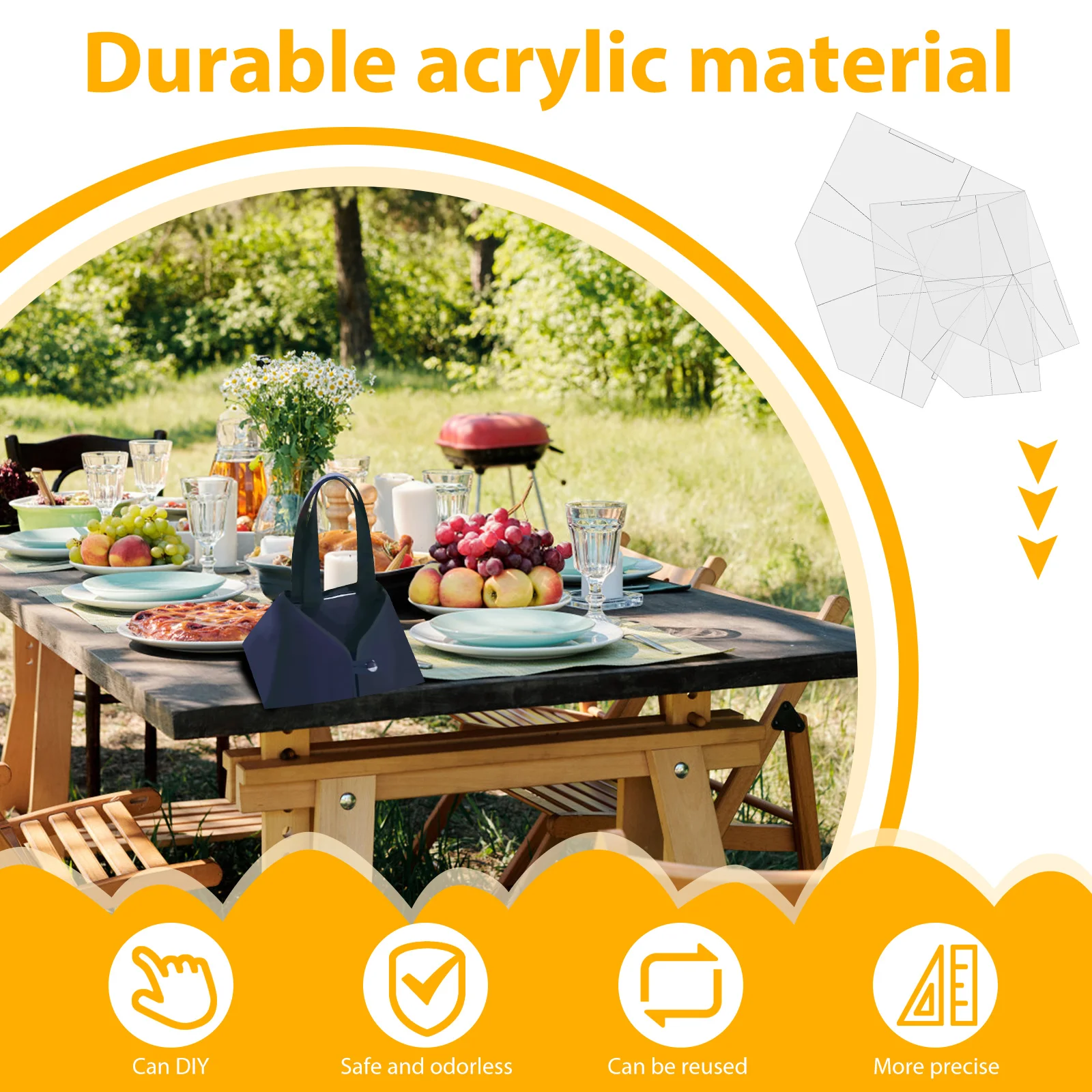 3 Pcs Foldable Food Basket Sew Template DIY Sewing Basket Reusable Folding Portable Easy to Operate Foldable Food