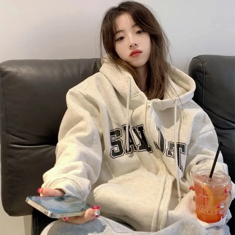 아메리칸 빈티지 지퍼 가디건, Y2k 스트리트 패션, 레트로 루즈 레이지 윈드 후드 스웻셔츠, 커플 오버사이즈 플러스 벨벳 코트