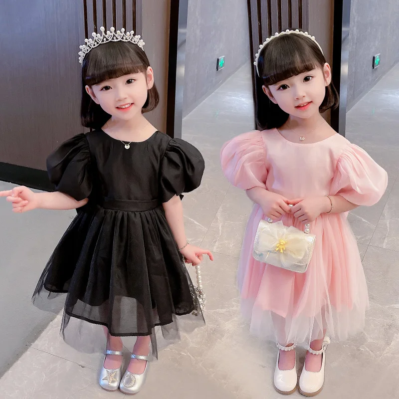 

Bow girl's dress 2022 new factory cheap solid color breathable summer children's long skirt spring autumn backless baby's dress