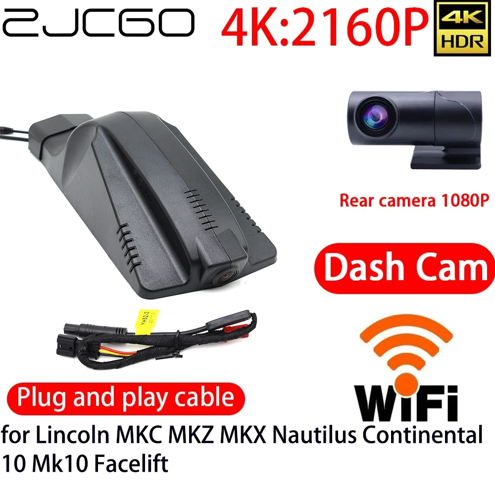 

ZJCGO 4K Car DVR Dash Cam Wifi Front Rear Camera 24h Monitor for Lincoln MKC MKZ MKX Nautilus Continental 10 Mk10 Facelift