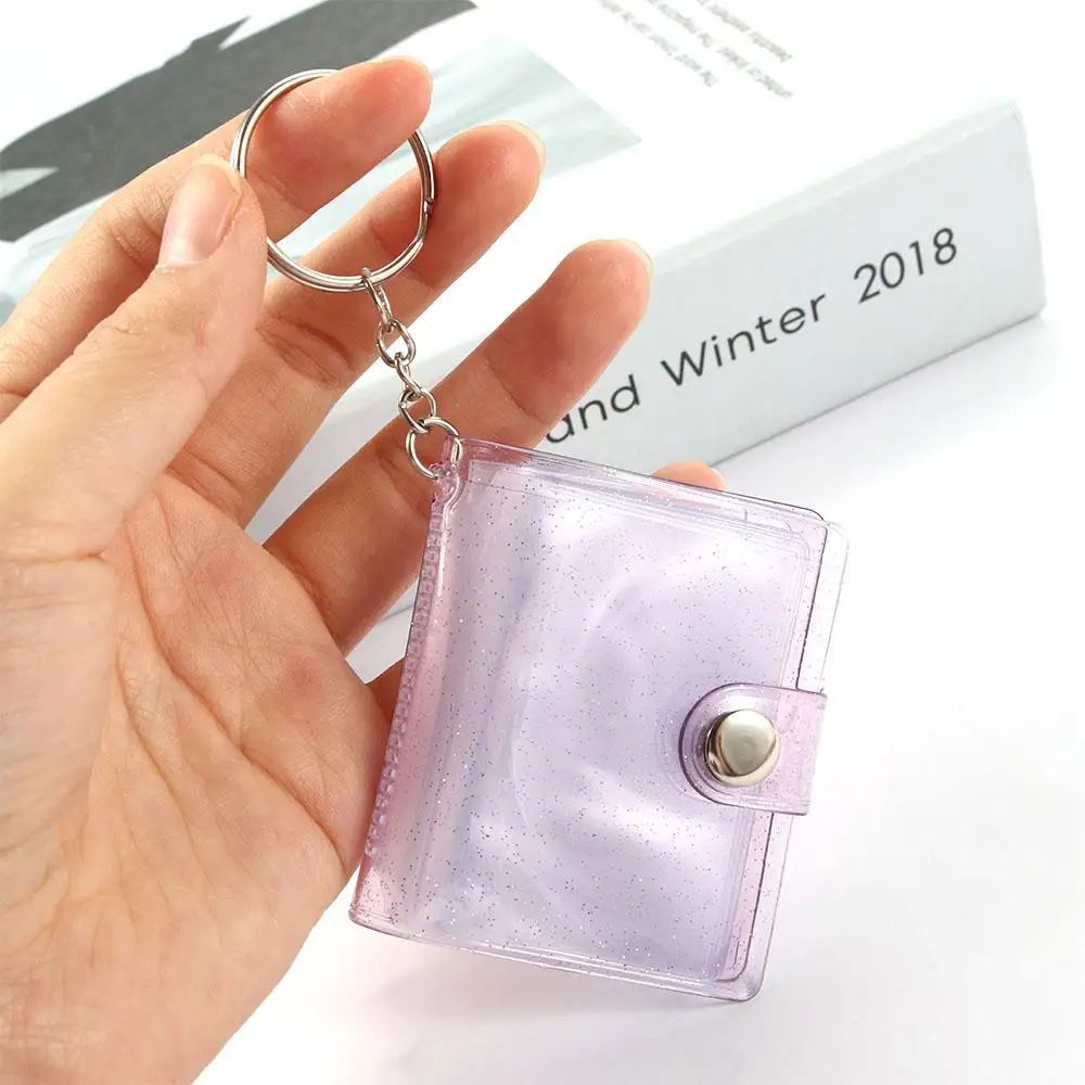 Transparent High quality 16 Pockets Card Stock 1 Inch Photos Holder Keychain Photo Card Holder Mini Photo Album Binders Albums