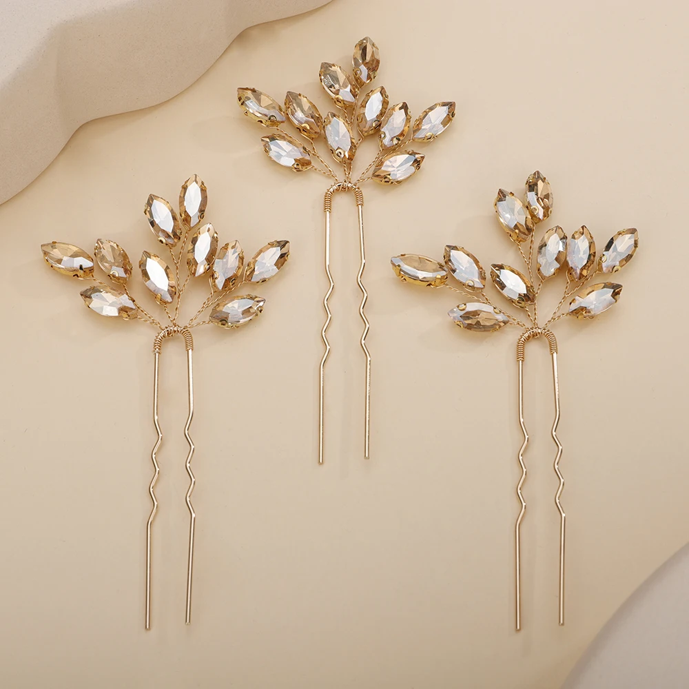 Hair Accessories Bridal Hair Accessories 13Colors Fashion Rhinestone Bridal Hairpins 3PCS Headpiece Wedding Hair Accessories Handmade Vintage Party Tiaras Headdress