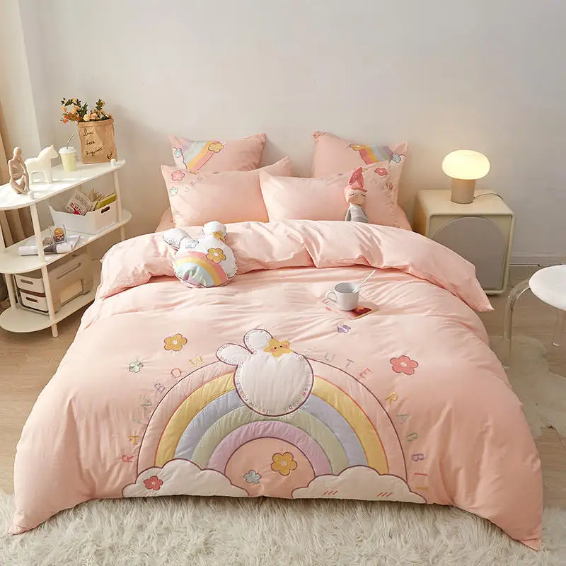 

Fresh Cotton Affixed Cloth Embroidered Four-Piece Set 100 Pure Cotton Embroidery High-End Children's Bedding Fitted Sheet