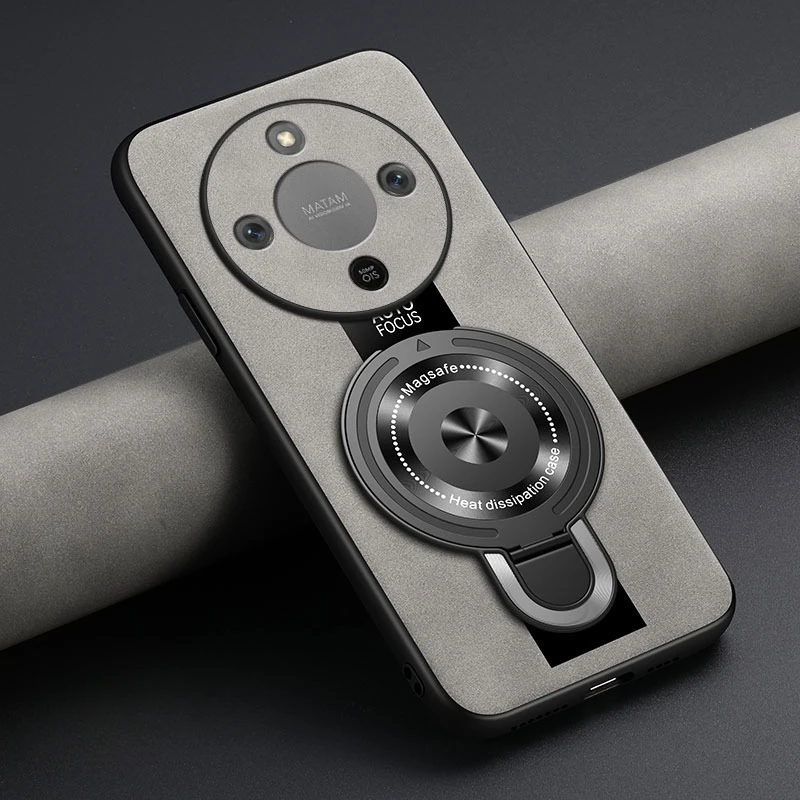 Magnetic Wireless Charging Ring Holder Leather Shockproof Case with Bracket