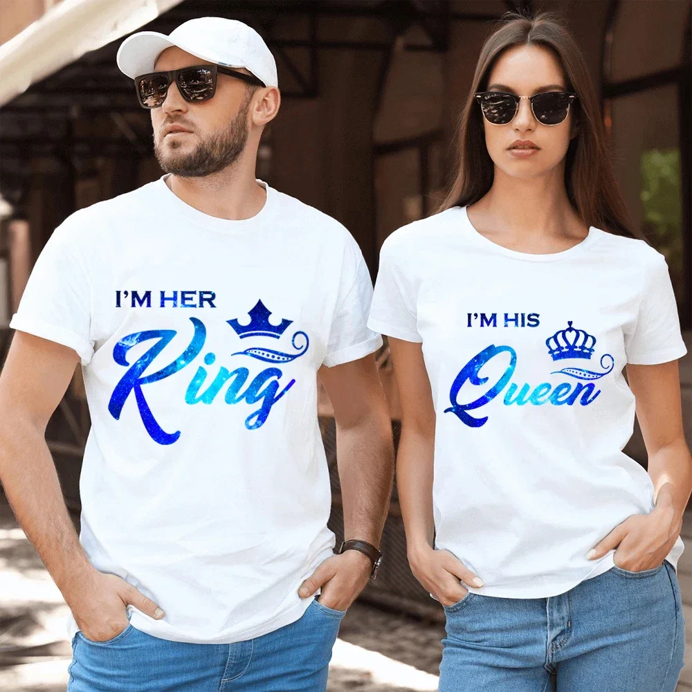 

I'm Her King His Queen Print T Shirt Summer Lovers Tee Shirt Women Clothing Man Oversized T Shirt Harajuku Crown Couple TShirt