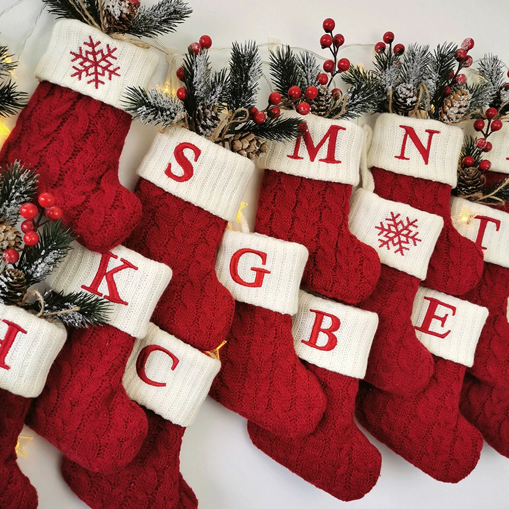 

Christmas Socks Red Snowflake Alphabet Knitting Stocking Christmas Tree Pendant 18x14cm Decorate Christmas Tree Party Supplies