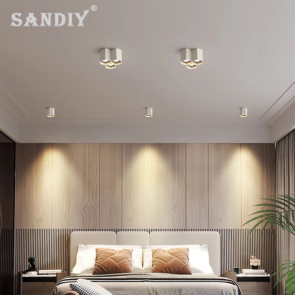 SANDIY 천장 조명 GU10 스포트라이트 육각형 다운 라이트 주방 거실 침실 복도 용 고휘도 천장 장착 LED 스팟 램프 미니멀리스트 가정용 조명기구 화이트 블랙 230v 220v 110v