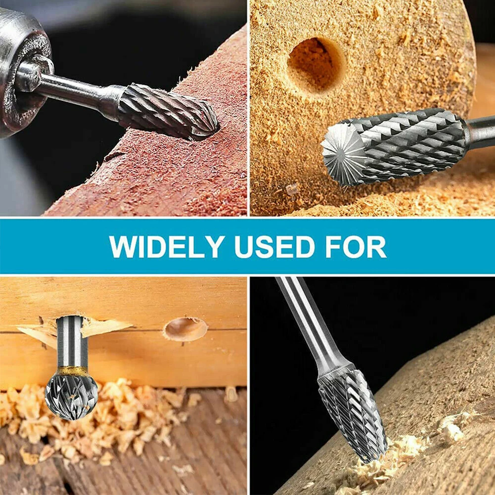 1/4 6mm Shank Tungsten Carbide Rotary Burr Bur Die Grinder Carving Bits 8Pcs alloy carbide milling cutter carbide end mill