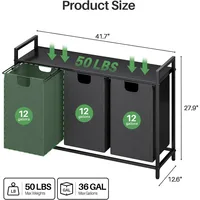 Laundry Hamper with Shelf - Laundry Basket Organizer with 3 Pull-Out Removable Bags Laundry Sorter Dirty Clothes Hamper. 2