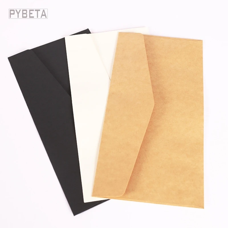 50pcs- 22*11cm 120gsm Kraft Paper Letters Envelope Wedding Business Invitation---kraft white black beige color