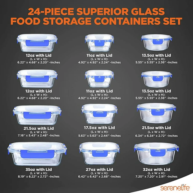 Glass Meal Prep Containers - 3-Pack (35oz) 100% Leak Proof Glass Food Storage Containers, Newly Innovated Hinged BPA-Free Locking Lids - Great On-The