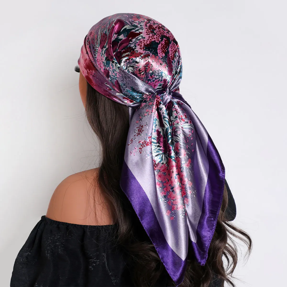 Women Luxury Brand Silk Satin Square Scarf Hijab Bandana Muslim Headscarves Shawl Wrap Ladies Headband Neckerchief Foulard 90cm