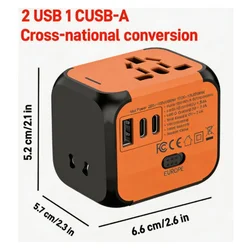 Global Travel Adapter with Fast Charging Wall Charger - All - in - One International Plug Converter (Orange)