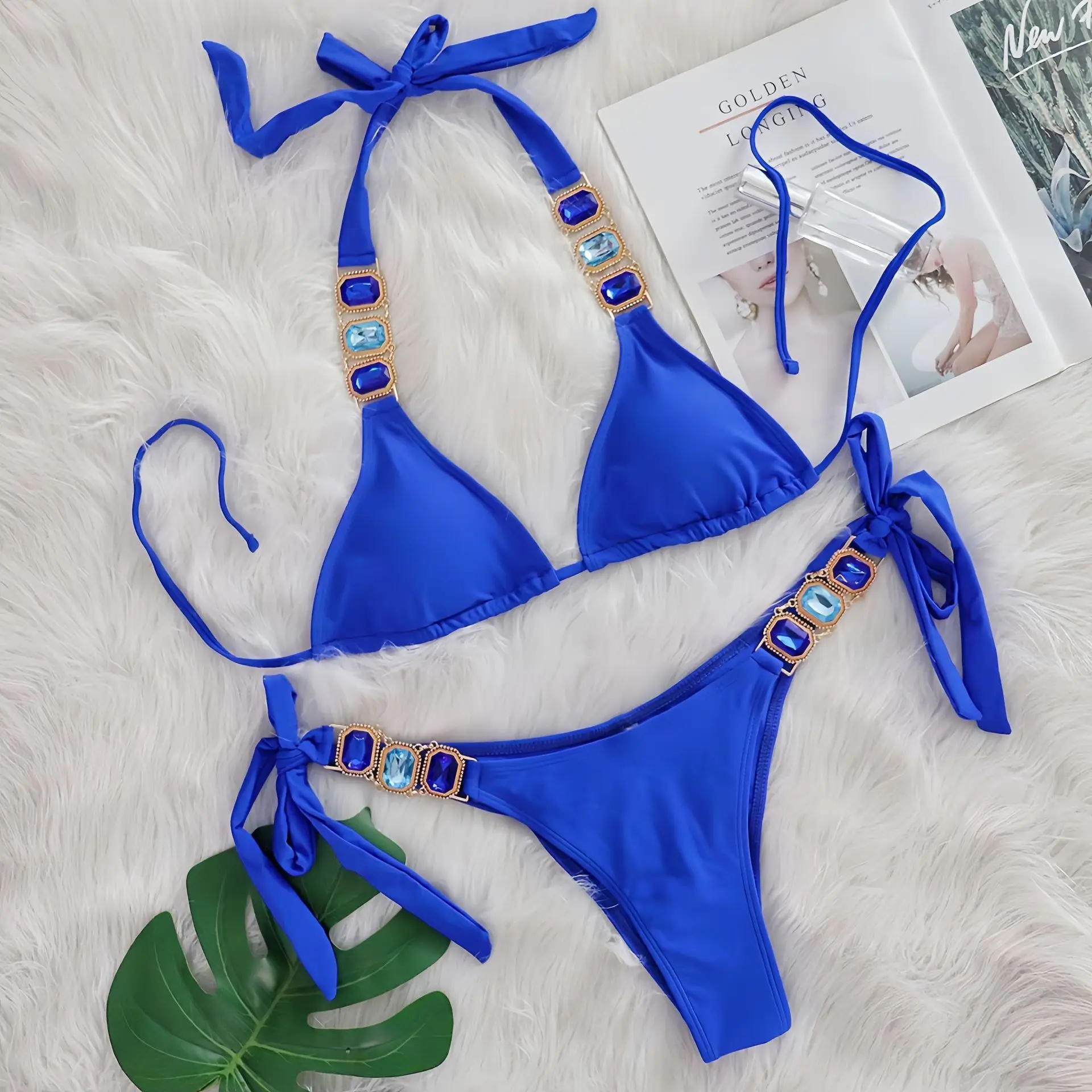 Rhinestone String Bikini - Womens Sexy 2 Piece Swimsuit for Beach Vacation