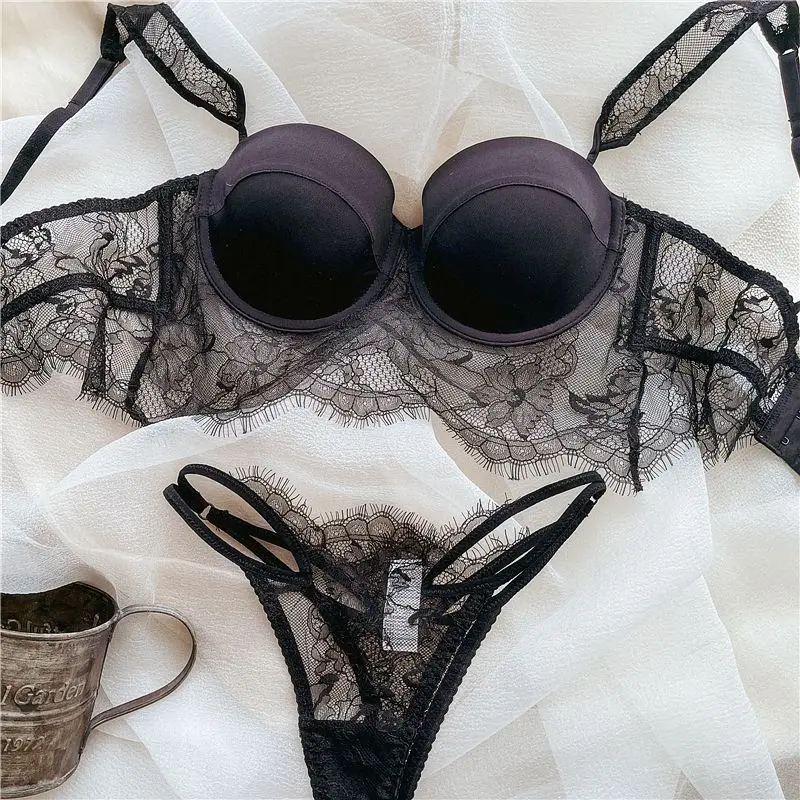 Sous-vêtements Sexy en dentelle pour femmes, Poly Poly fin, anneau en acier souple, Support Anti-affaissement, recueillir des seins, ensemble de soutien-gorge arrière de couleur unie