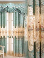 Chenille Cashmere Hollow Out Embroidered Window Screen Green Jacquard Thickened Curtains for Living Room Bedroom French Window 2