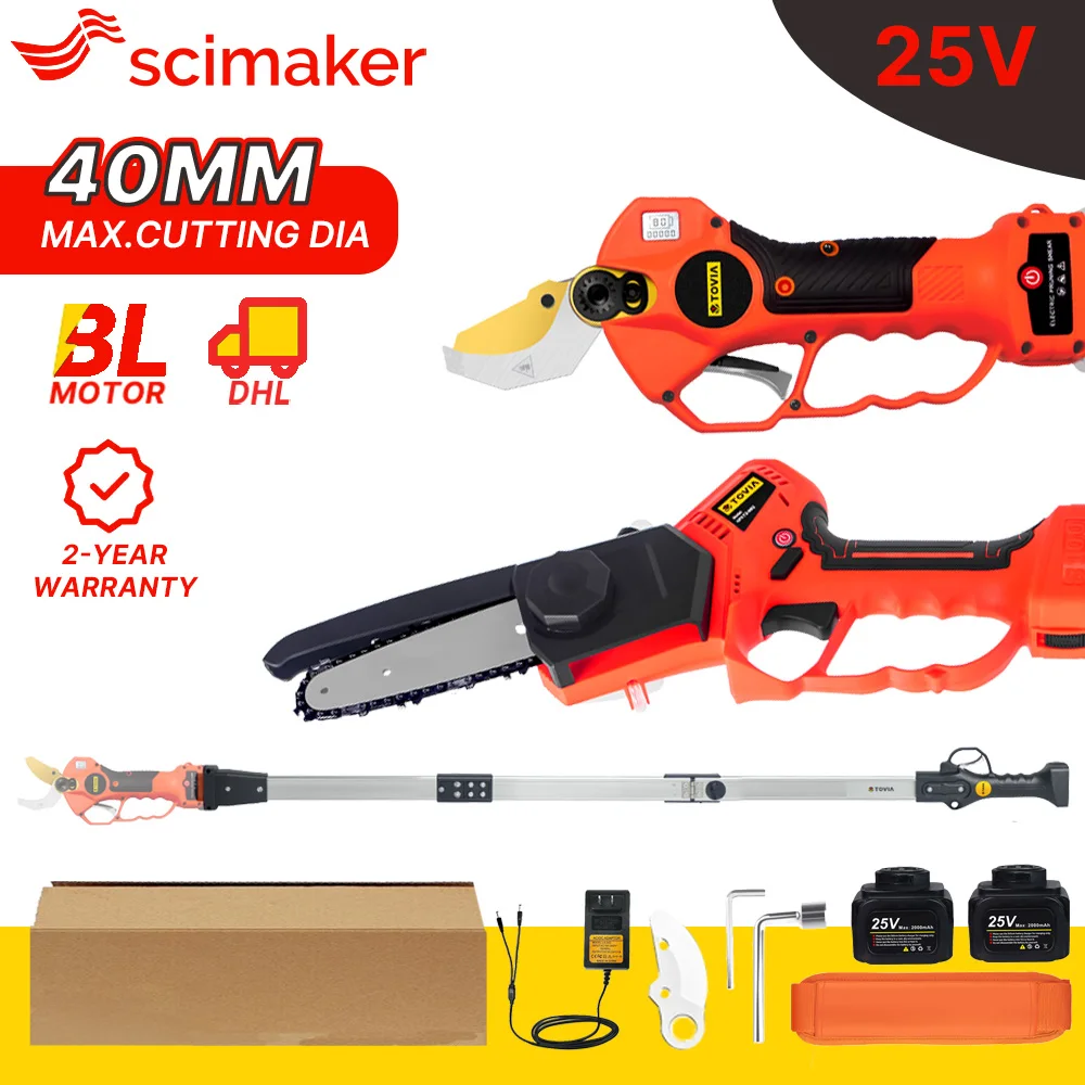 25VBrushless40mmElectricPruningShearsCordless5InchChainSaw