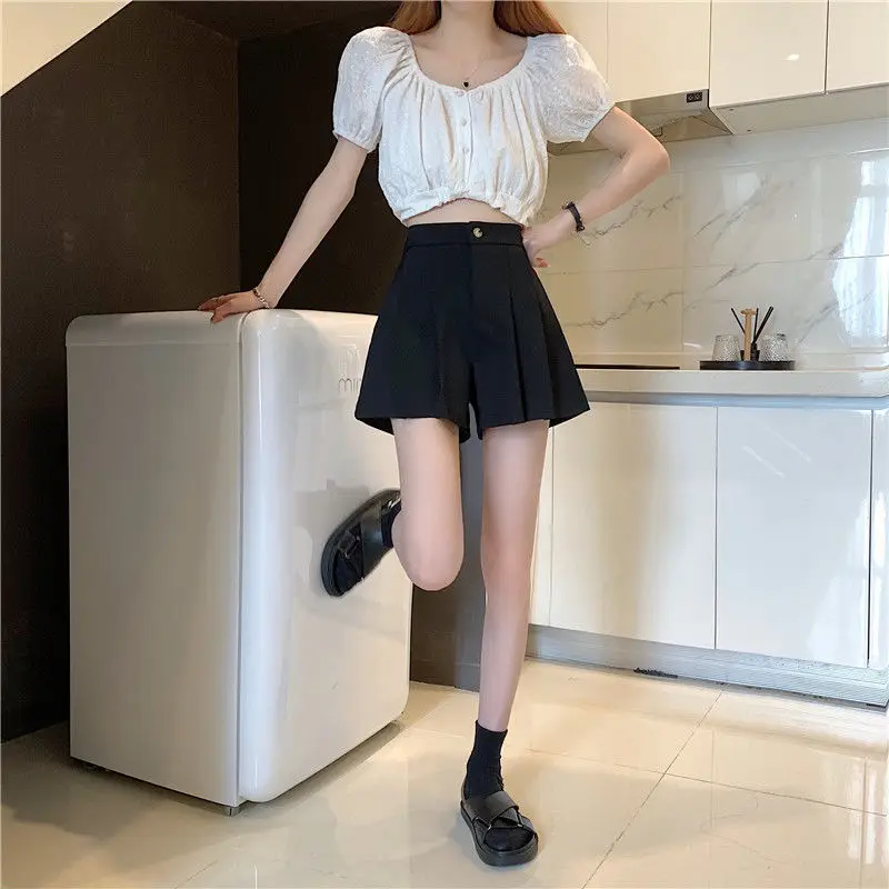 ladies clothes 2022 Women's Summer Fashion High Waist Pleated Shorts Female Casual Loose Wide-leg Shorts Ladies Solid Color Suit Shorts S37 plus size womens clothing