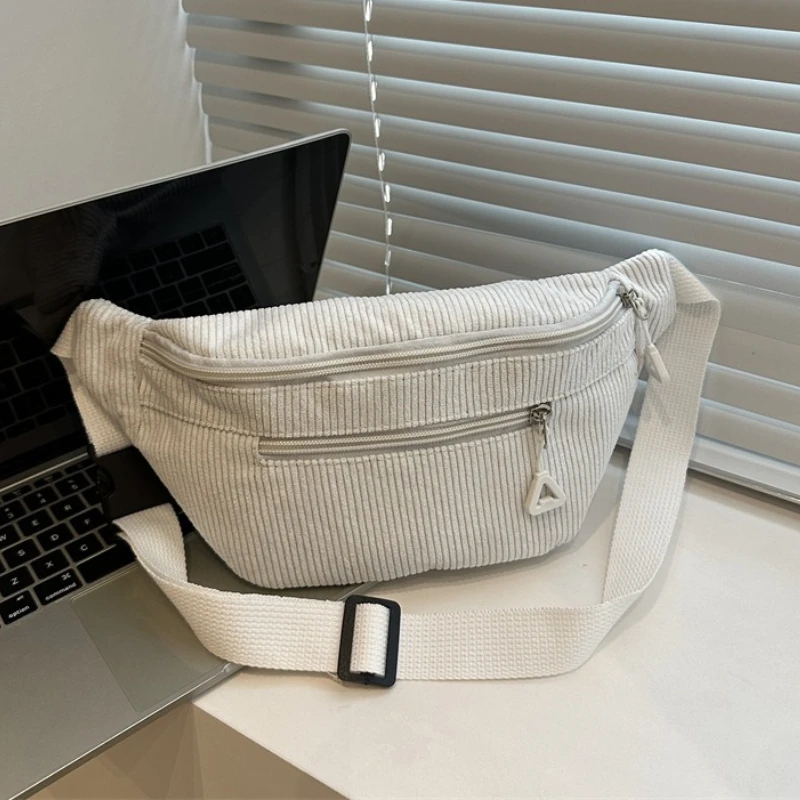 Lightweight Corduroy Fanny Pack Crossbody Bag Fashionable Retro Style Casual Chest Waist Bag Fresh Style Korean Version Handbags