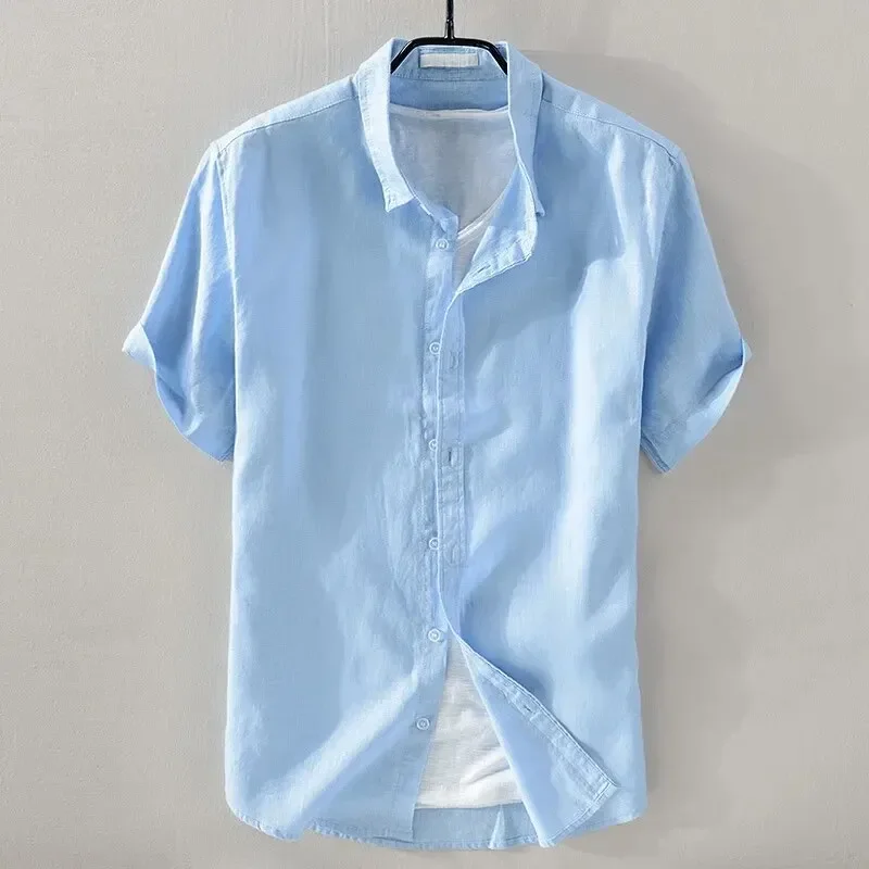 Short Sleeve Linen Shirt Men Simple Casual Retro Loose Style Youth Thin Basic Half Sleeve Cotton Linen Clothing casual short sleeved shirt linen shirt short sleeved shirt